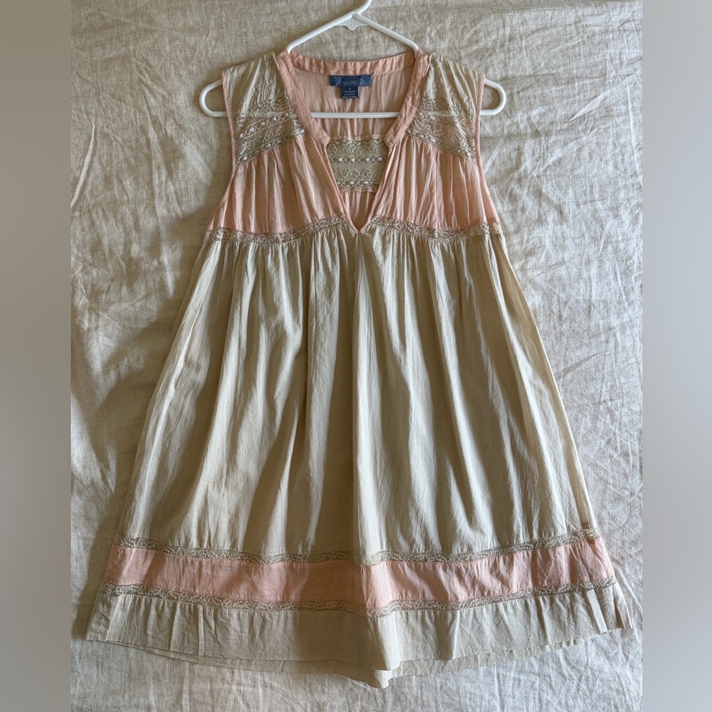 Anthropologie Fleurette Pink and Cream Sleeveless Night Dress Lace Shift Tunic